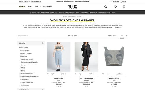 YOOX website screenshot