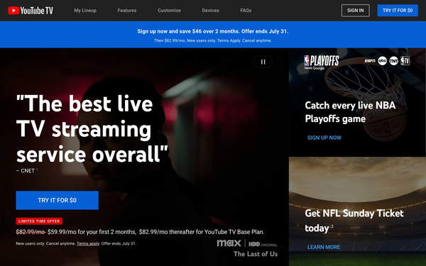 YouTube TV screenshot
