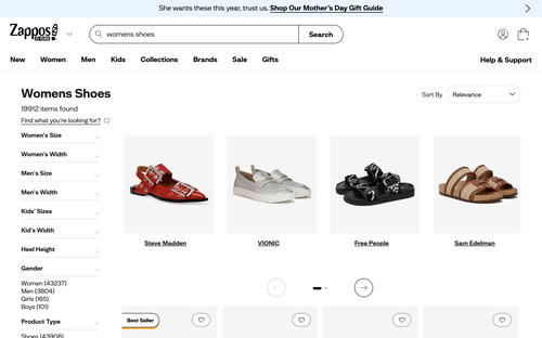 Zappos website screenshot