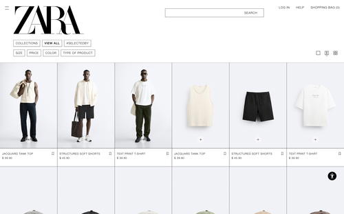 ZARA website screenshot