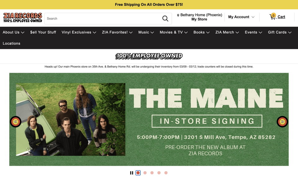Zia Records website