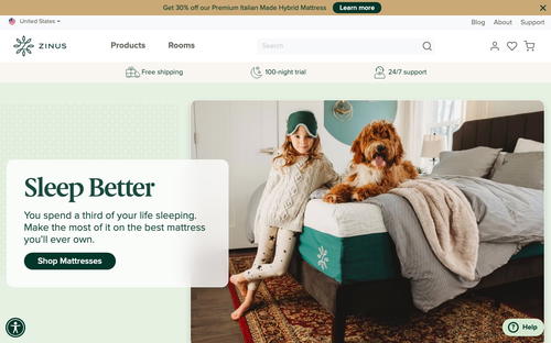 Zinus website screenshot