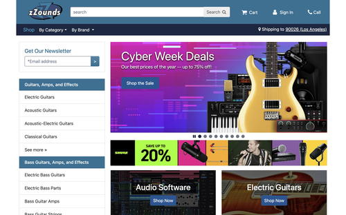 zZounds website screenshot